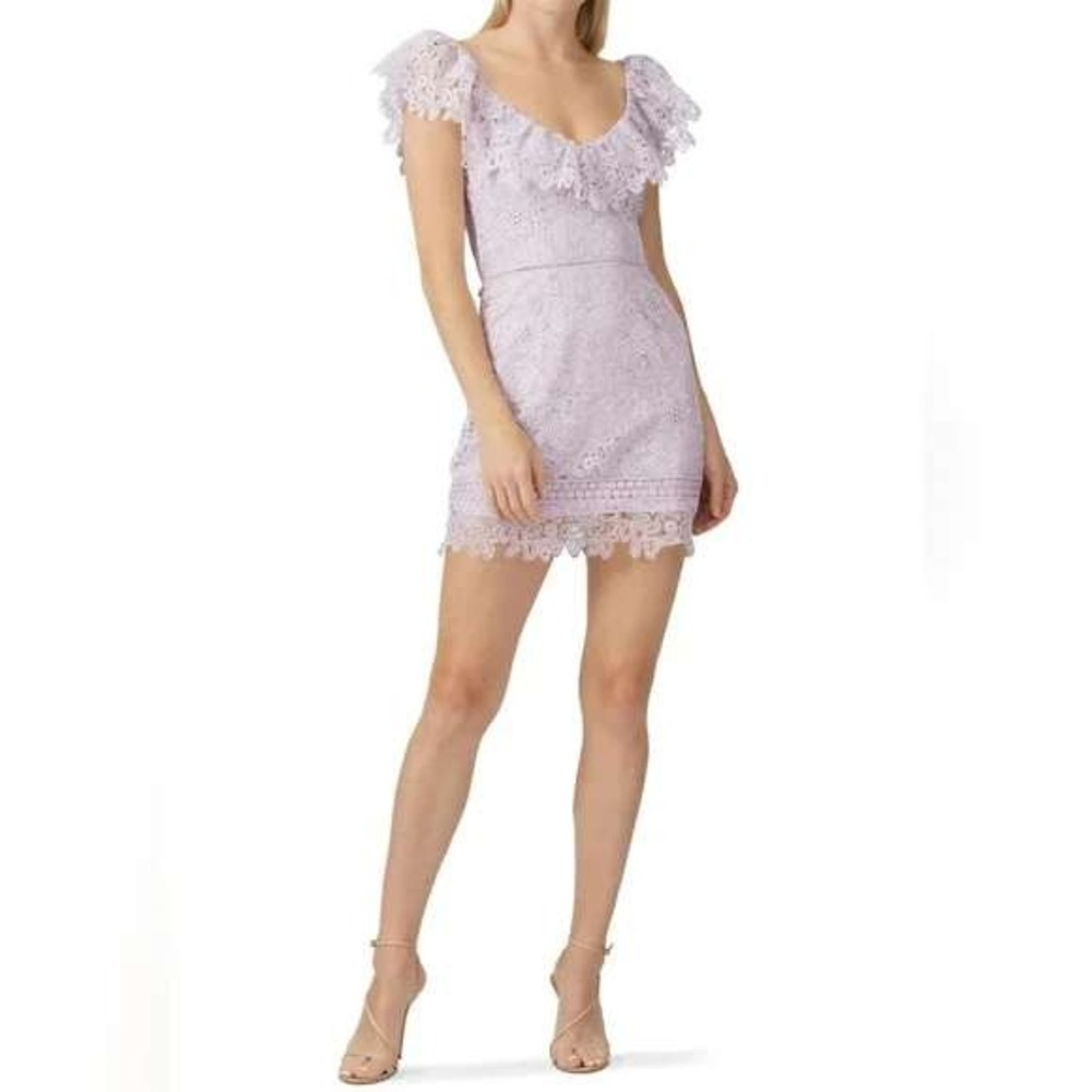 Saylor Adowa Lace Ruffle V-Neck Mini Dress Coquette Girly Women's S Lavender‎